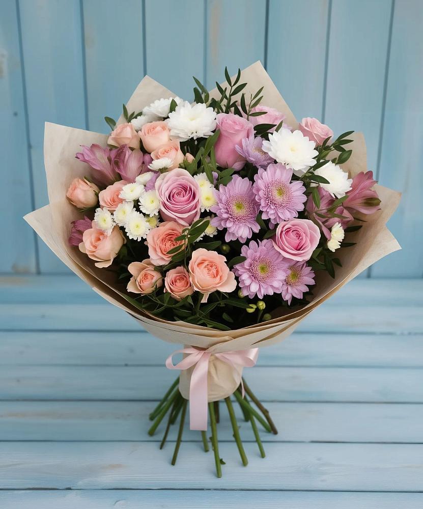 Букет цветов из: Хризантемы, Розы и Альстромерии в Рудне Волгоградской области