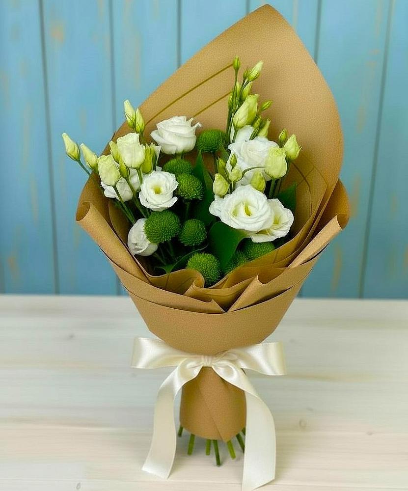 Букет цветов из: Хризантемы и Лизиантусы в Рудне Волгоградской области