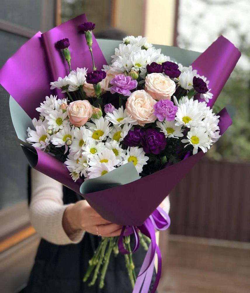 Букет цветов из: Хризантемы, Гвоздики и Розы в Рудне Волгоградской области