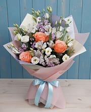 Букет цветов из:  Лизиантусы, Розы, Альстромерии и Гипсофила #REPLACE_PRED# Рудне Волгоградской области