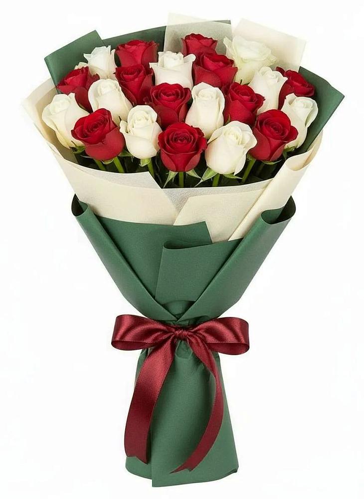 Букет Микс из красных и белых роз в Рудне Волгоградской области