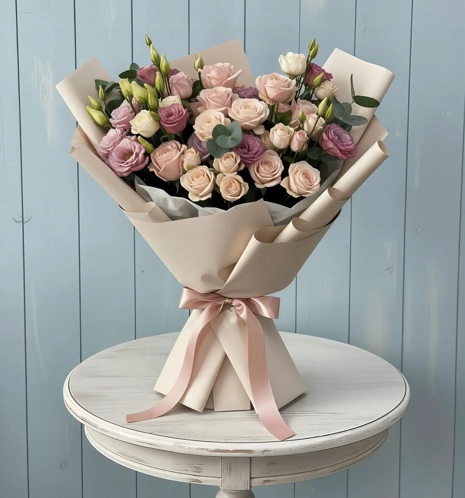 Букет цветов из: Розы и Лизиантусы в Рудне Волгоградской области