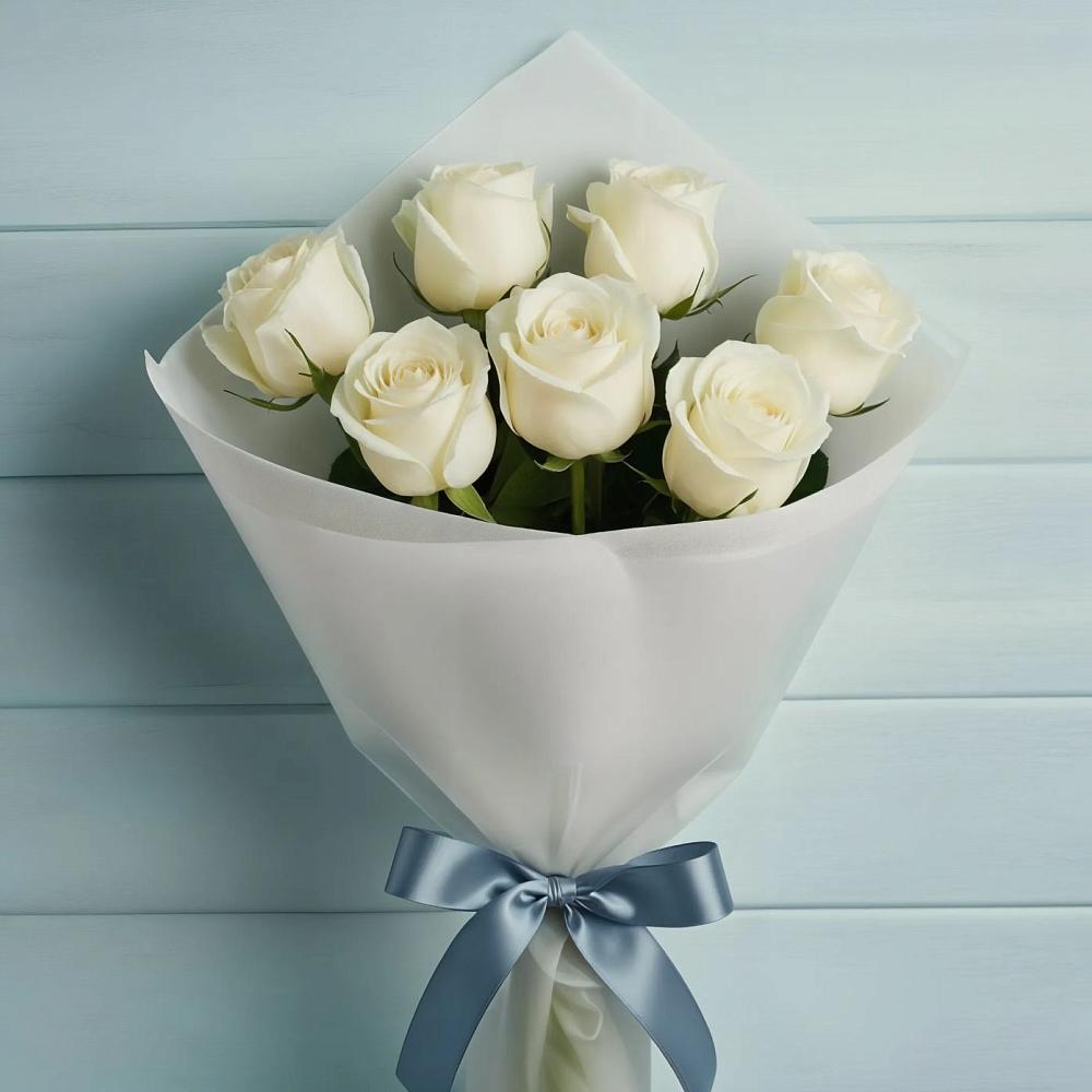 Букет 7 Белых роз Эдлесс Лав в Рудне Волгоградской области